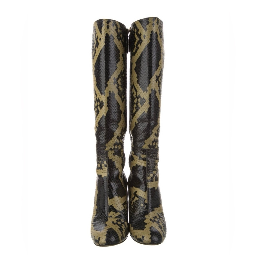 Gucci Python Print Leather Knee High Heeled Boots… - image 2
